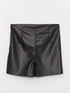 LC Waikiki Women's Tight Fit Leather Look Straight Shorts Skirt